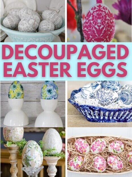 photo collage of decoupaged Easter eggs