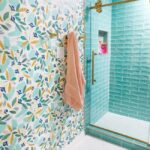 Girls bathroom with floral wallpaper