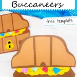 Pinterest Image of Pirate Chest Craft with the word Fun Pirate Chest Craft for Little Buccaneers free template in the top